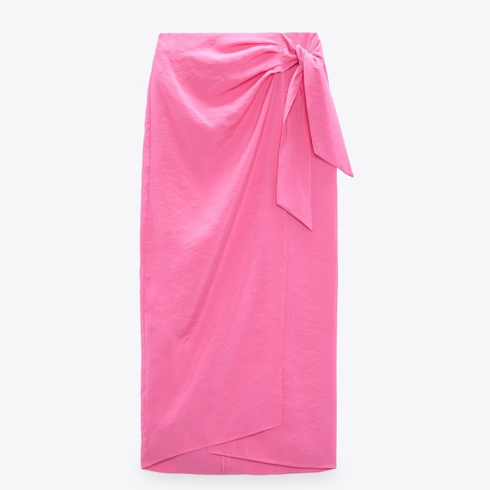Knotted wrap midi skirt from Zara, pink